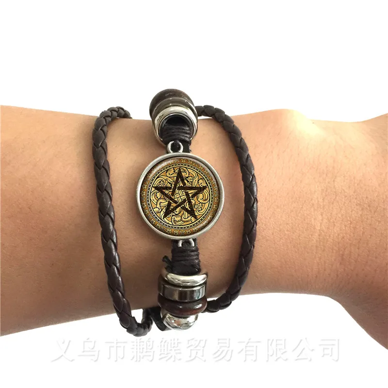 Satanic Pentagram Star Symbols Statement Black/Brown Leather Bracelet Bangle Handmade For Men Women Fashion Jewelry Pagan Gift
Satanic Pentagram Star Symbols Statement Black/Brown Leather Bracelet Bangle Handmade For Men Women Fashion Jewelry Pagan Gift