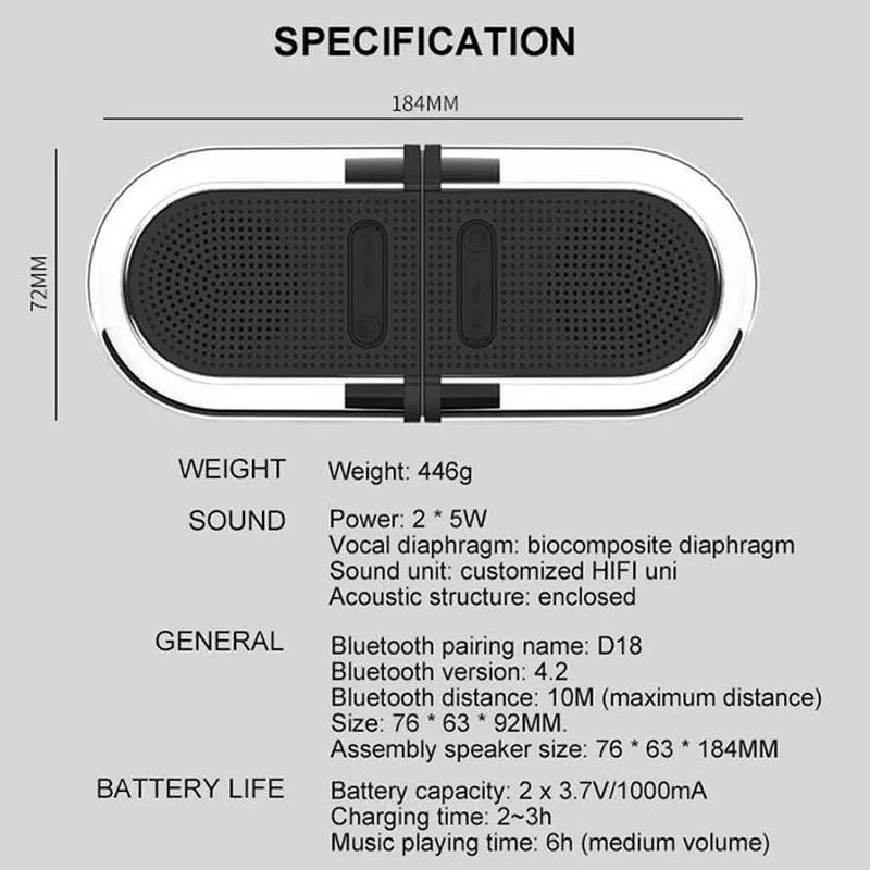 D18 Wireless bass Bluetooth Speaker Outdoor Anti dust Portable two speaker Waterproof IPX6 heavy for sport
D18 Wireless bass Bluetooth Speaker Outdoor Anti dust Portable two speaker Waterproof IPX6 heavy for sport