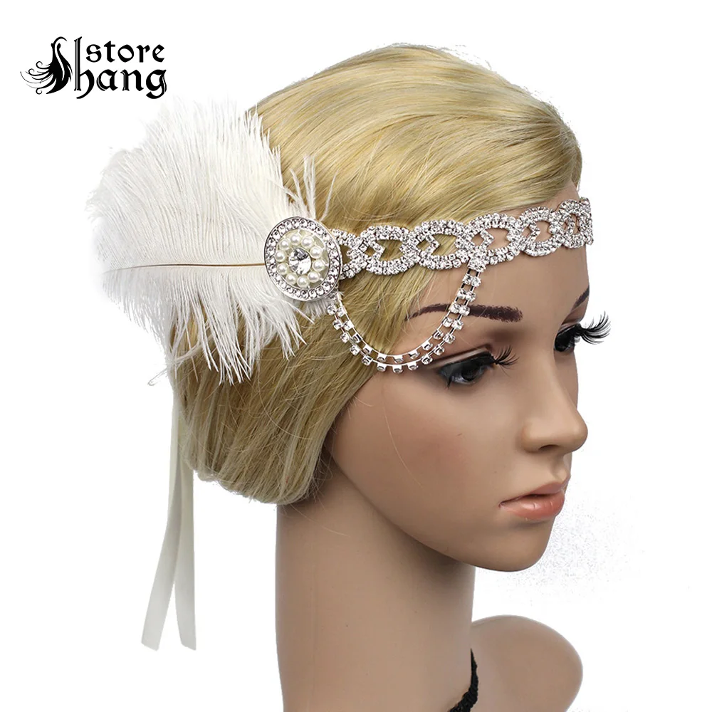 1920s Flapper Headpiece с перьями в винтажном стиле Женская кисточка большой фотоэлемент |