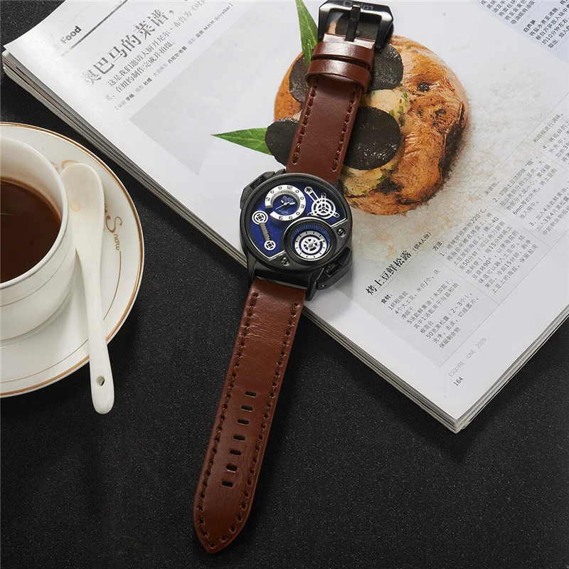 Oulm New Model Men Quartz Watch Male Genuine Leather Strap Wristwatch Dual Time Zone Sports Watches Luxury Male Quartz Clock 
Oulm New Model Men Quartz Watch Male Genuine Leather Strap Wristwatch Dual Time Zone Sports Watches Luxury Male Quartz Clock