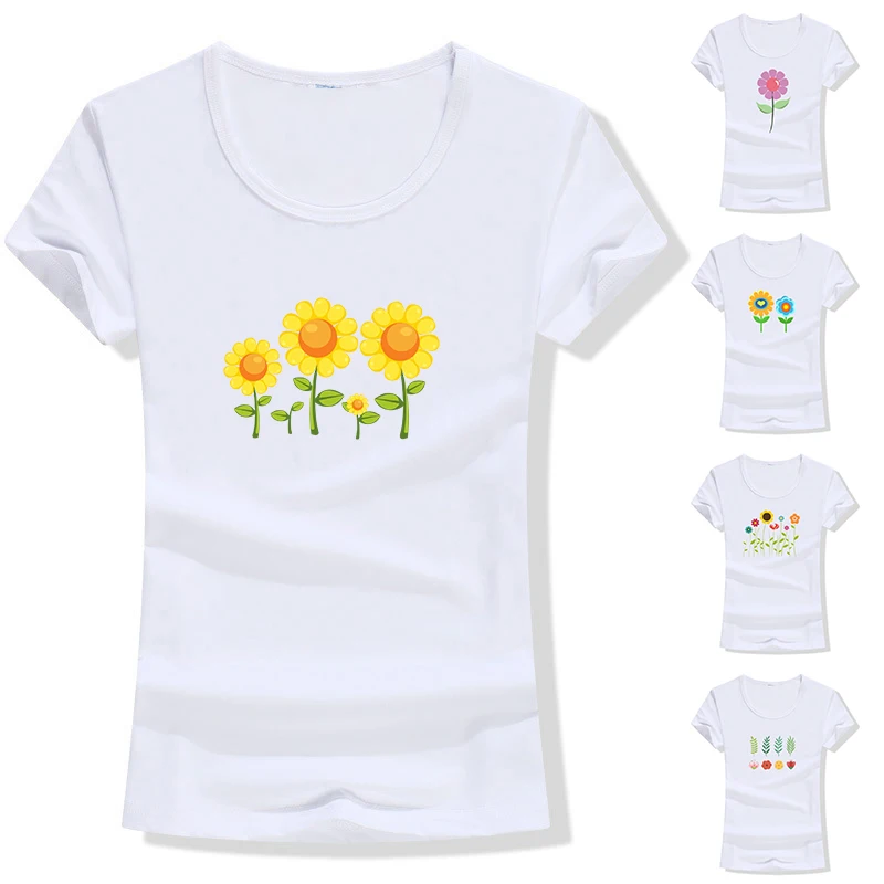 N17 Красочные цветок милый мультфильм девушка футболка школа короткий рукав Топы