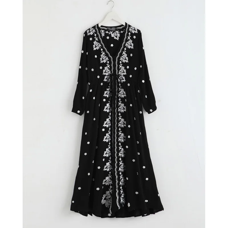 PERHAPS U Black Blue Bohemian Boho Embriodery V Neck 3/4 Lantern Sleeve Loose Midi Dress Plus Size Women Beach Female D0295
PERHAPS U Black Blue Bohemian Boho Embriodery V Neck 3/4 Lantern Sleeve Loose Midi Dress Plus Size Women Beach Female D0295