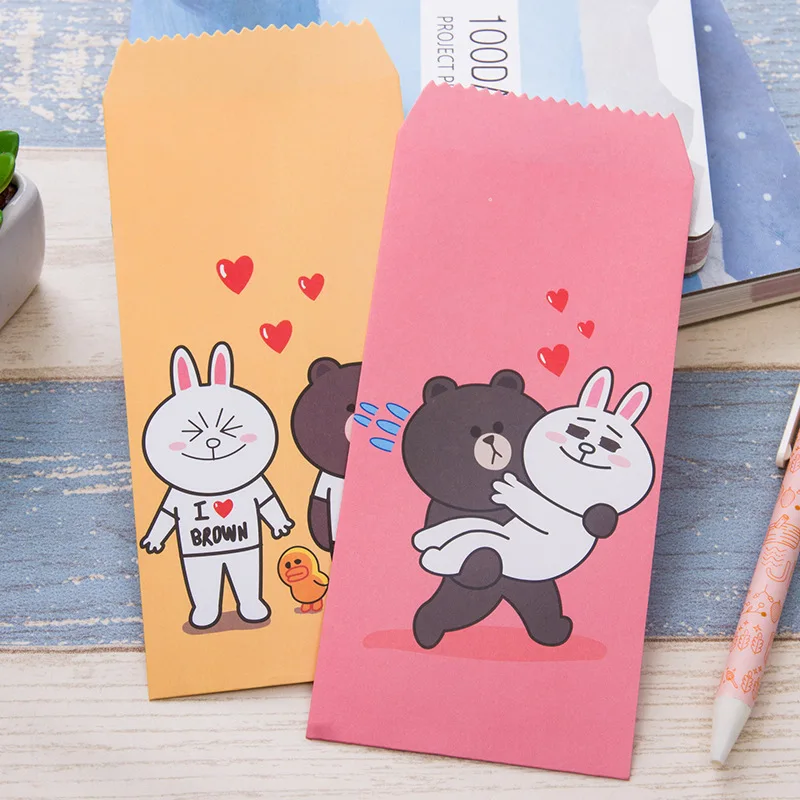 Chinese style paper envelope short-side opening Holiday greetings letter gift attached cartoon bear | Канцтовары для офиса и