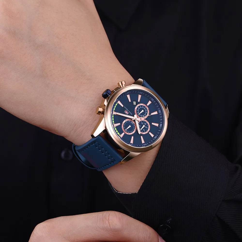 MINIFOCUS мужские наручные кварцевые часы роскошные брендовые водонепроницаемые