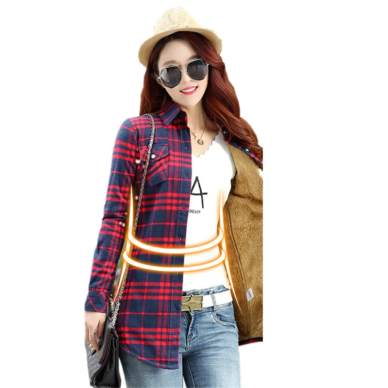 Winter Thick Velvet Plaid Shirt Tops fleece Warm Flannel Cotton long Style Red Balck Women Checked Blouse Blusas Femininas
Winter Thick Velvet Plaid Shirt Tops fleece Warm Flannel Cotton long Style Red Balck Women Checked Blouse Blusas Femininas