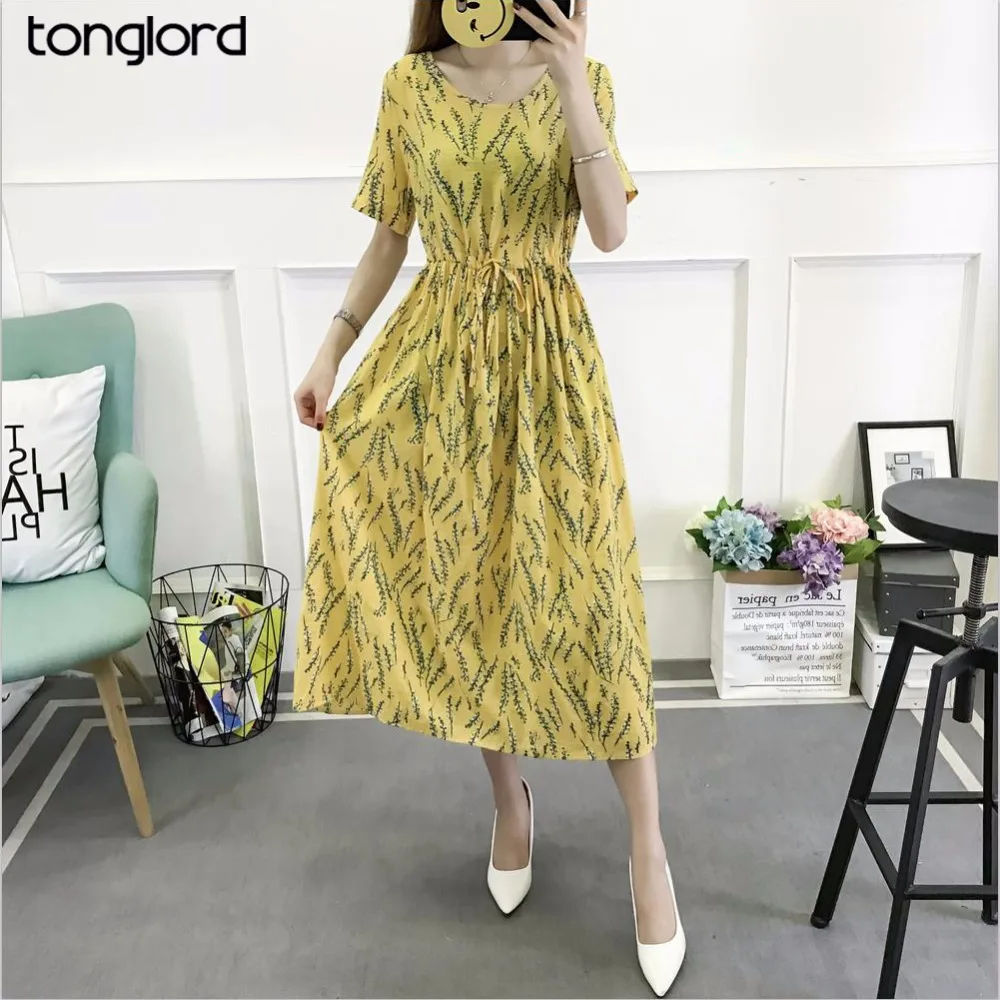 Tonglord Для женщин летние платья 2018 Новый Модный Принт Свободные О-образным вырезом