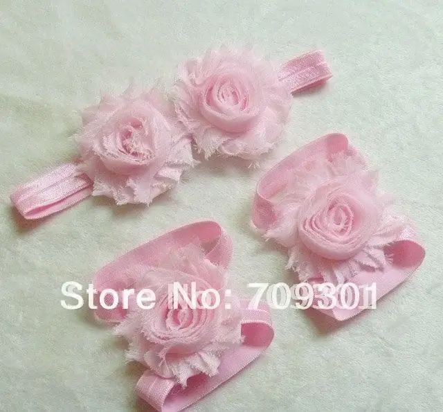 

24sets/lot 2.5" Shabby Flower sandals Barefoot Sandals +24 shabby flower headbands 15Colors in sotck free shipping