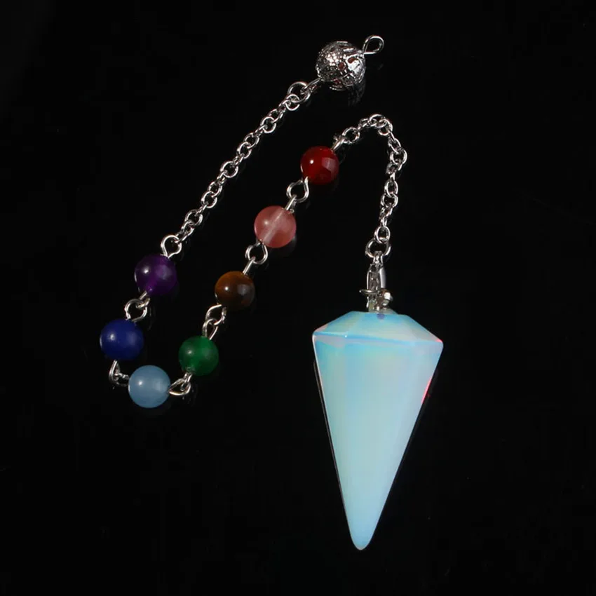 

100-Unique Silver Plated Hexagon Pyramid Reiki Pendulum Opal Pendant Healing Chakra Stone Chain Amulet Jewelry