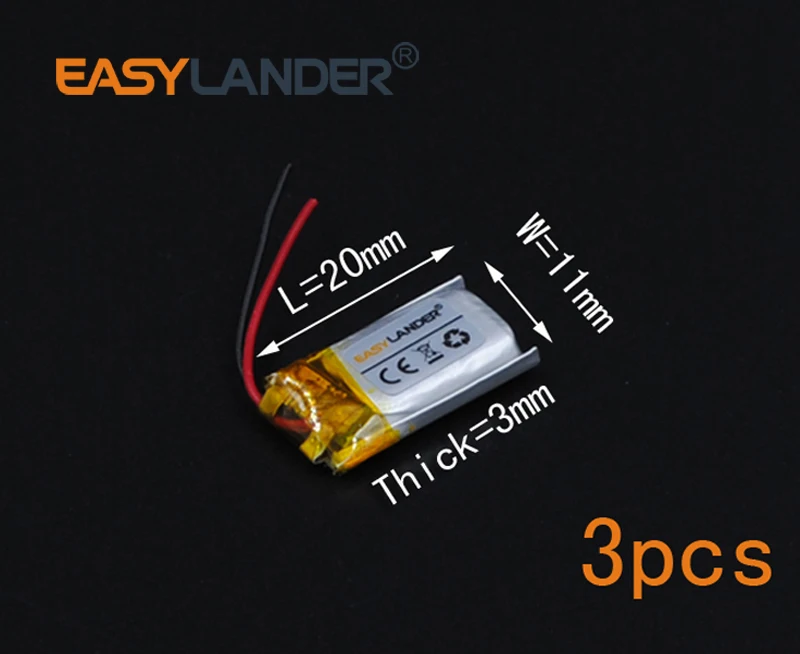 3pcs/Lot 3.7V 55mAh 301120 Rechargeable li Polymer Li-ion Battery For headset mp3 mp4 mp5 mouse Bracelet Wrist Watch 031120
3pcs/Lot 3.7V 55mAh 301120 Rechargeable li Polymer Li-ion Battery For headset mp3 mp4 mp5 mouse Bracelet Wrist Watch 031120