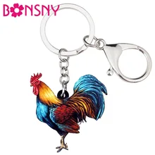 Bonsny Statement Acrylic Floral Chicken Rooster Key Chains Keychain Rings Farm Animal Jewelry For Women Girls Teens Bag Charms