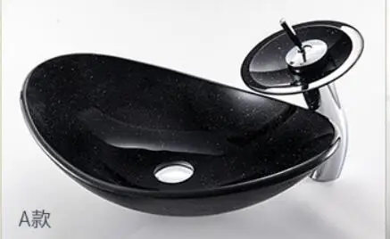 Bathroom Boat-shaped Tempered Glass Sink Cloakroom Counter Top Black Gold Spot Washbasin BWY18-093
Bathroom Boat-shaped Tempered Glass Sink Cloakroom Counter Top Black Gold Spot Washbasin BWY18-093