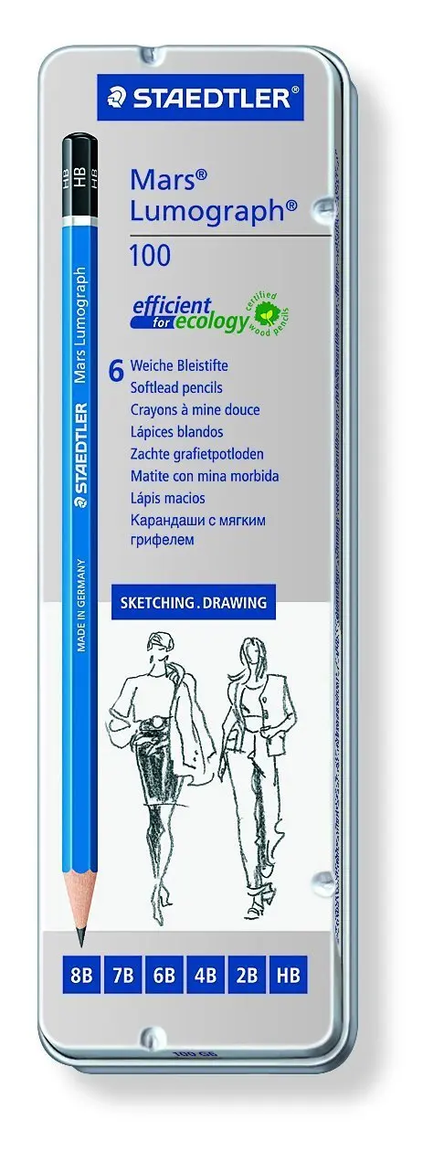Графитовые чертежные карандаши Staedtler Lumograph 100 G6, набор из 6 градусов в оловянном чехле
Графитовые чертежные карандаши Staedtler Lumograph 100 G6, набор из 6 градусов в оловянном чехле