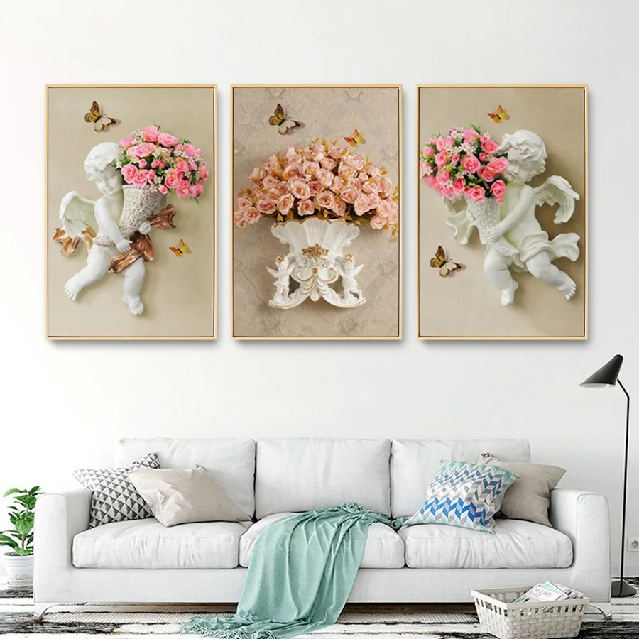 European 3D Angel Pink Rose Painting on Canvas Fashion Home Decoration Bedroom Backdrop Wall Art Pictures for Living Room
European 3D Angel Pink Rose Painting on Canvas Fashion Home Decoration Bedroom Backdrop Wall Art Pictures for Living Room