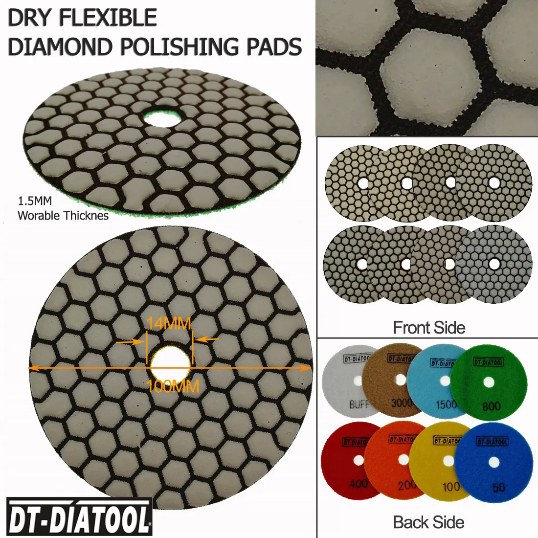 DT-DIATOOL 4pcs flexible High Quality Dry Diamond Polishing Pads 4 inch Sanding Disc working without water for Concrete or Stone
DT-DIATOOL 4pcs flexible High Quality Dry Diamond Polishing Pads 4 inch Sanding Disc working without water for Concrete or Stone