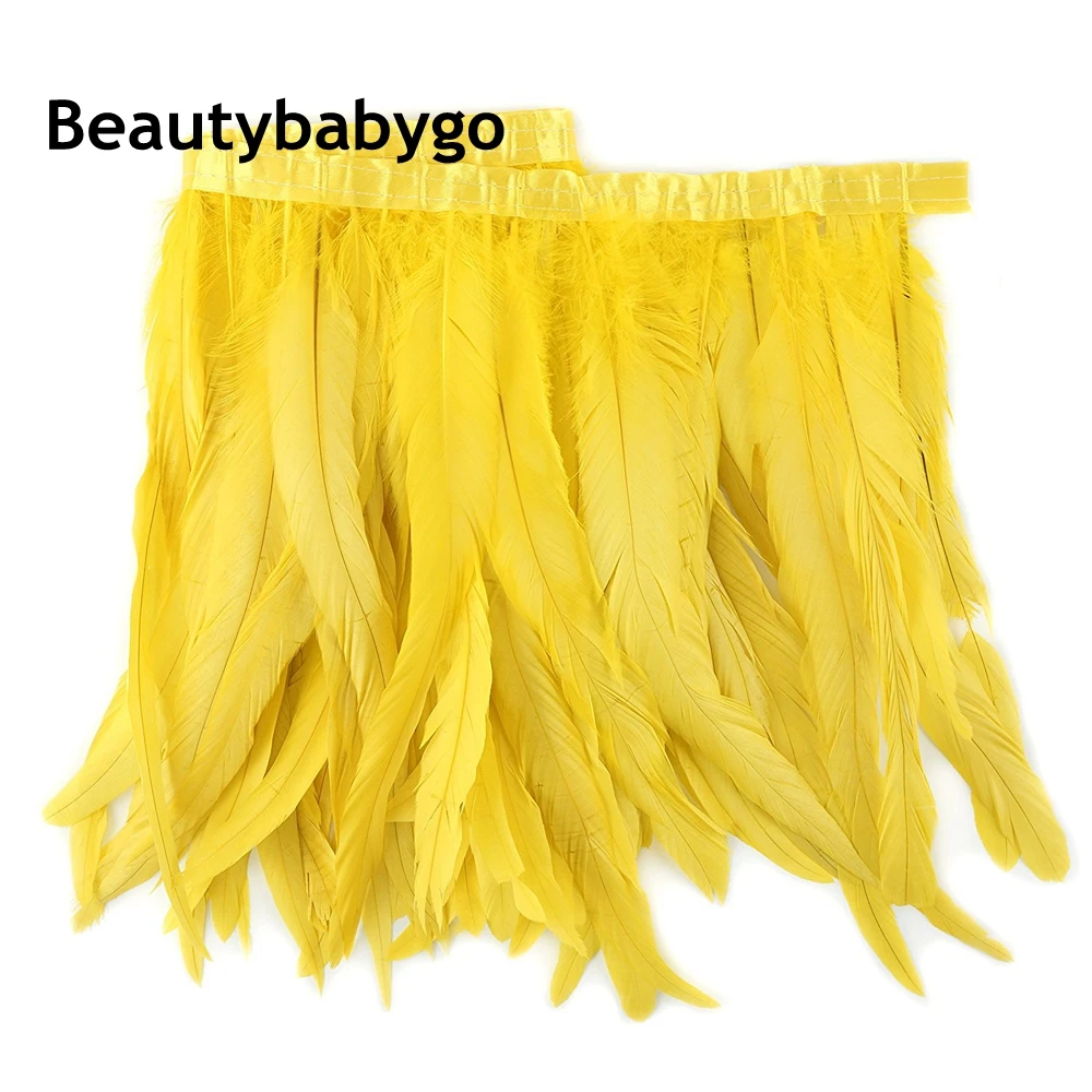 

2 Yard Yellow Color Bleached Dyed Rooster Pheasant Feather Trims 25-30CM 10-12" Long Chicken Feathers Fringe Ribbon Lace Wedding