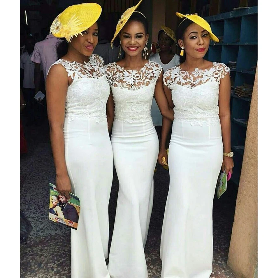 African Long Mermaid Bridesmaid Dresses 2019 New Sleeveless Lace Illusion Scoop Neck Black Girl Formal Wedding Gowns Party Dress
African Long Mermaid Bridesmaid Dresses 2019 New Sleeveless Lace Illusion Scoop Neck Black Girl Formal Wedding Gowns Party Dress