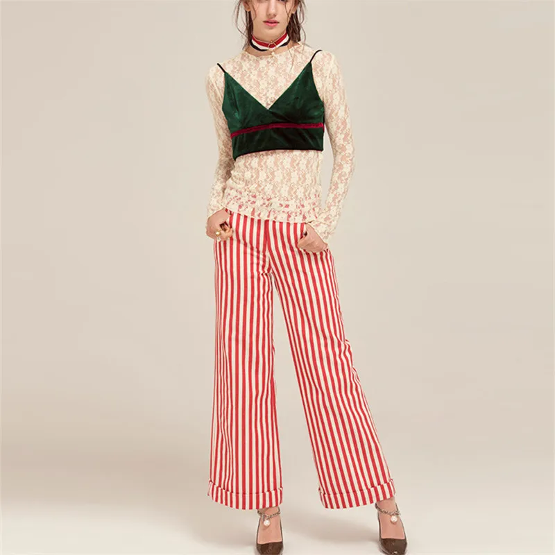 New women's trousers fashion loose red white striped style high street zipper fly with pockets autumn winter trousers for ladies
New women's trousers fashion loose red white striped style high street zipper fly with pockets autumn winter trousers for ladies