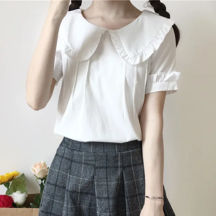 Summer Women's New Clean Loose Lap Top Peter Pan Collar Cute Student Shirt Female Japanese Lolita Style Shirt
Summer Women's New Clean Loose Lap Top Peter Pan Collar Cute Student Shirt Female Japanese Lolita Style Shirt