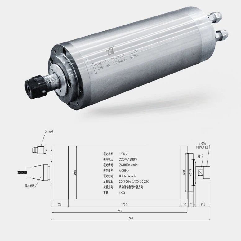 80mm diameter 220V/380V 1.5kw 8A 24000rpm ER16 engraving machine spindle motor 4 bearing high speed spindle
80mm diameter 220V/380V 1.5kw 8A 24000rpm ER16 engraving machine spindle motor 4 bearing high speed spindle