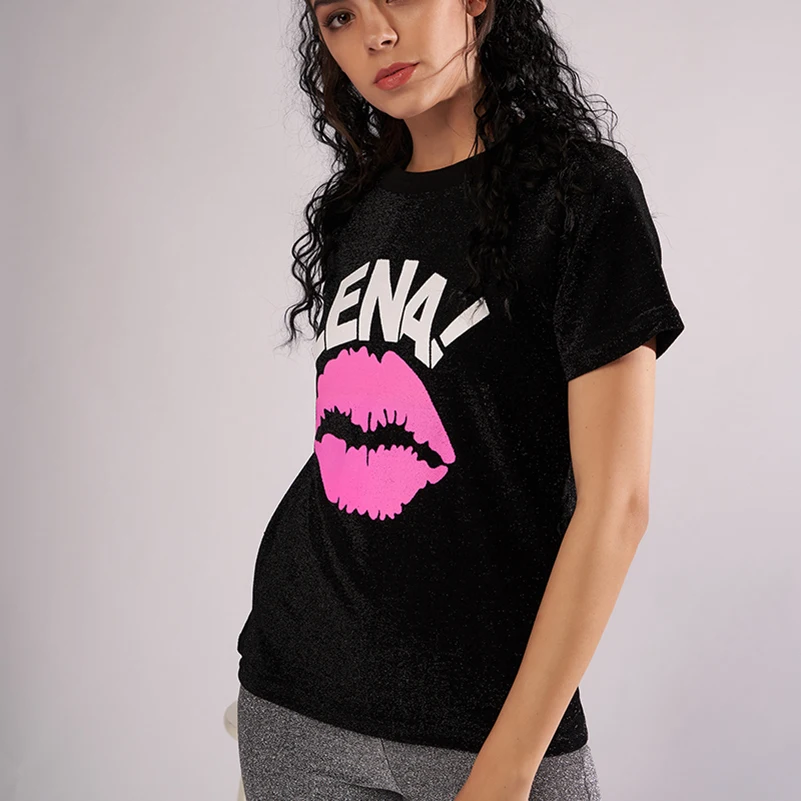 2018 модная женская уличная летняя футболка с буквенным принтом в виде губ круглым