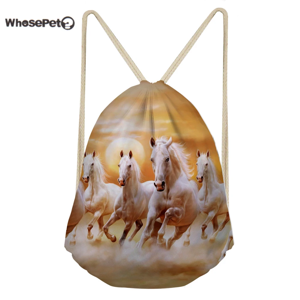 WhosePet Для женщин рюкзак на веревках походная сумка шнурке Малый 3D Crazy Horse печати