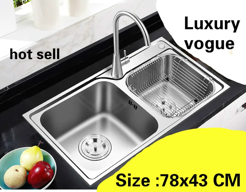 

Free shipping Apartment kitchen double groove sink standard do the dishes high quality 304 stainless steel hot sell 780x430 MM