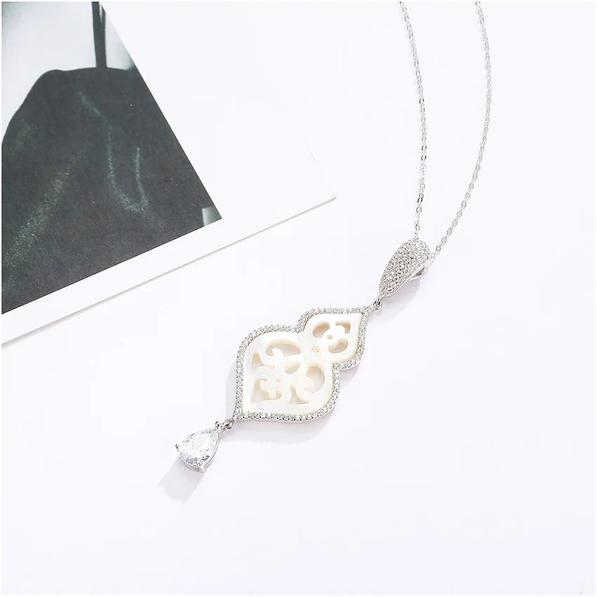 925 Silver Link Chain Long Pendant Necklace for Women Zircon Shell Water Drop Necklace Choker Fashion Jewelry collares 2020
925 Silver Link Chain Long Pendant Necklace for Women Zircon Shell Water Drop Necklace Choker Fashion Jewelry collares 2020
