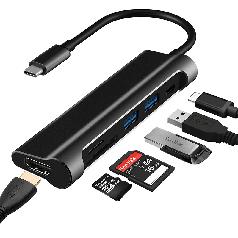 Amkle USB c концентратор usb 3.1 к HDMI SD/TF Card Reader Тип зарядки Порты и разъёмы 2 3.0 хаб адаптер