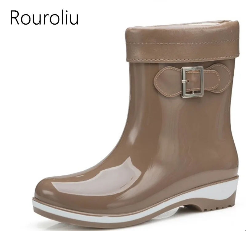 Rouroliu Women Mid-calf PVC Rain Boots Non-slip Square Heels Rainboots Winter Woman Waterproof Water Shoes ZM17
Rouroliu Women Mid-calf PVC Rain Boots Non-slip Square Heels Rainboots Winter Woman Waterproof Water Shoes ZM17