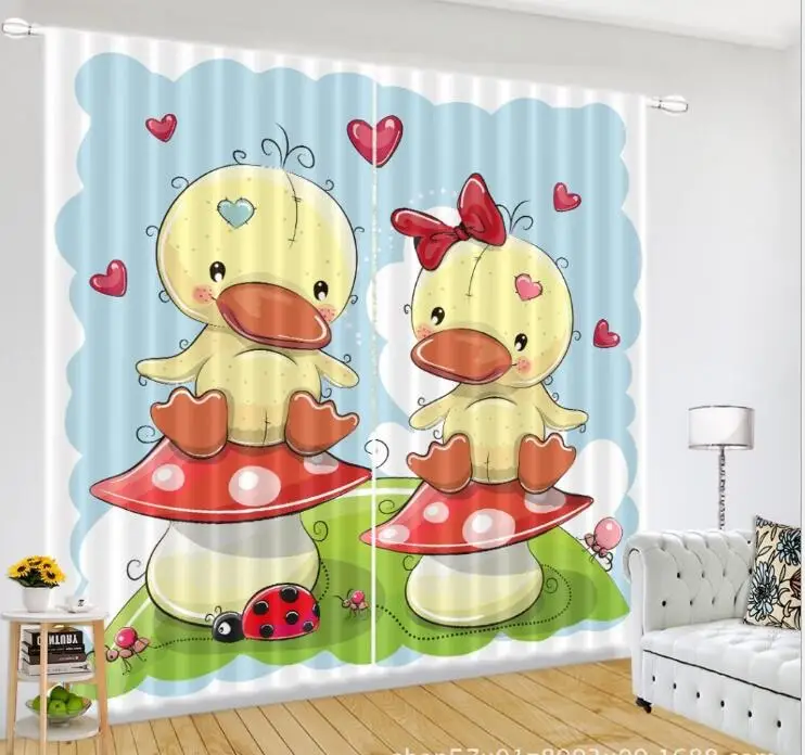 

Cartoon ducklings Curtains Luxury Blackout 3D Window Curtain Living Room kids Bedroom decorate Drapes Rideaux Cortina pillowcase