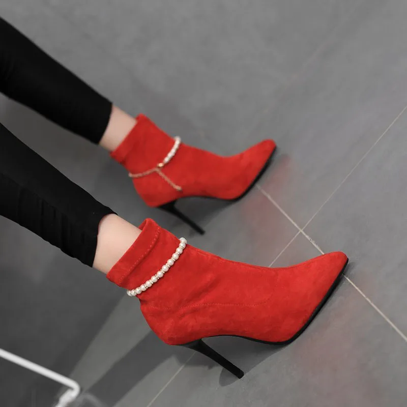 Spring Autumn Winter Women Shoes Ankle Chelsea Boots Solid Zip Flock Pointed Toe High Heel Fashion Short Plush Pearl
Spring Autumn Winter Women Shoes Ankle Chelsea Boots Solid Zip Flock Pointed Toe High Heel Fashion Short Plush Pearl
