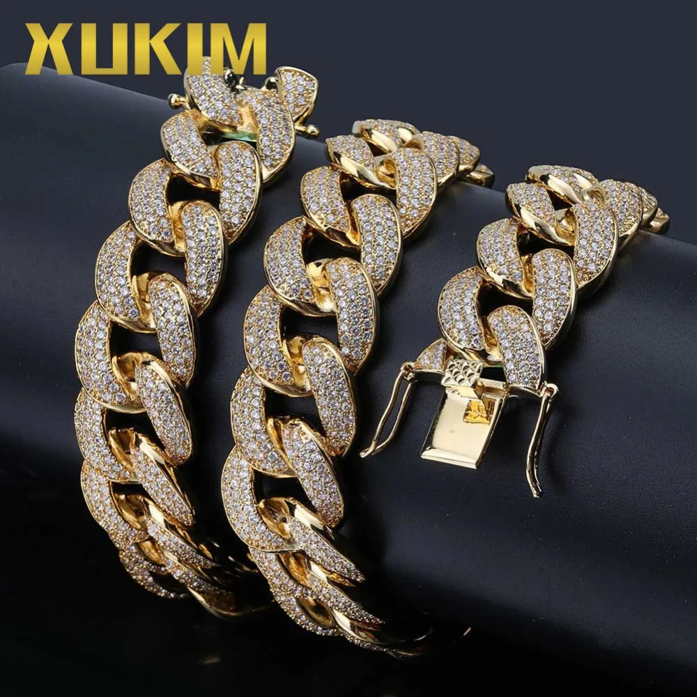 Xukim Jewelry 18mm Fat Miami Cuban Link Chain Full Iced Out Gold Silver Color Necklace Zirconia Hip Hop Jewelry Gift for Men
Xukim Jewelry 18mm Fat Miami Cuban Link Chain Full Iced Out Gold Silver Color Necklace Zirconia Hip Hop Jewelry Gift for Men