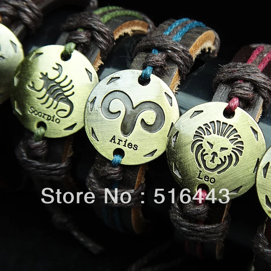 Fashion Cool 12pcs Leather Carve 12 Constellation Women Mens Bracelets Bangles Wholesale Jewelry Lots A-023
Fashion Cool 12pcs Leather Carve 12 Constellation Women Mens Bracelets Bangles Wholesale Jewelry Lots A-023