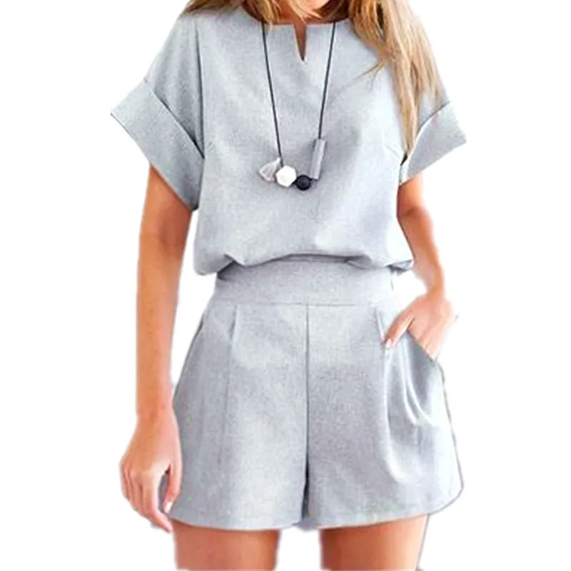 2019 Women Summer Casual Cotton Linen V-neck short sleeve tops + shorts two piece set Female Office Suit Set Women's Costumes
2019 Women Summer Casual Cotton Linen V-neck short sleeve tops + shorts two piece set Female Office Suit Set Women's Costumes