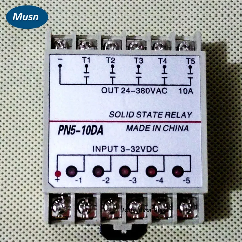 10DA 5 Channel Din rail SSR quintuplicate five input 3~32VDC output 24~380VAC single phase DC solid state relay
10DA 5 Channel Din rail SSR quintuplicate five input 3~32VDC output 24~380VAC single phase DC solid state relay