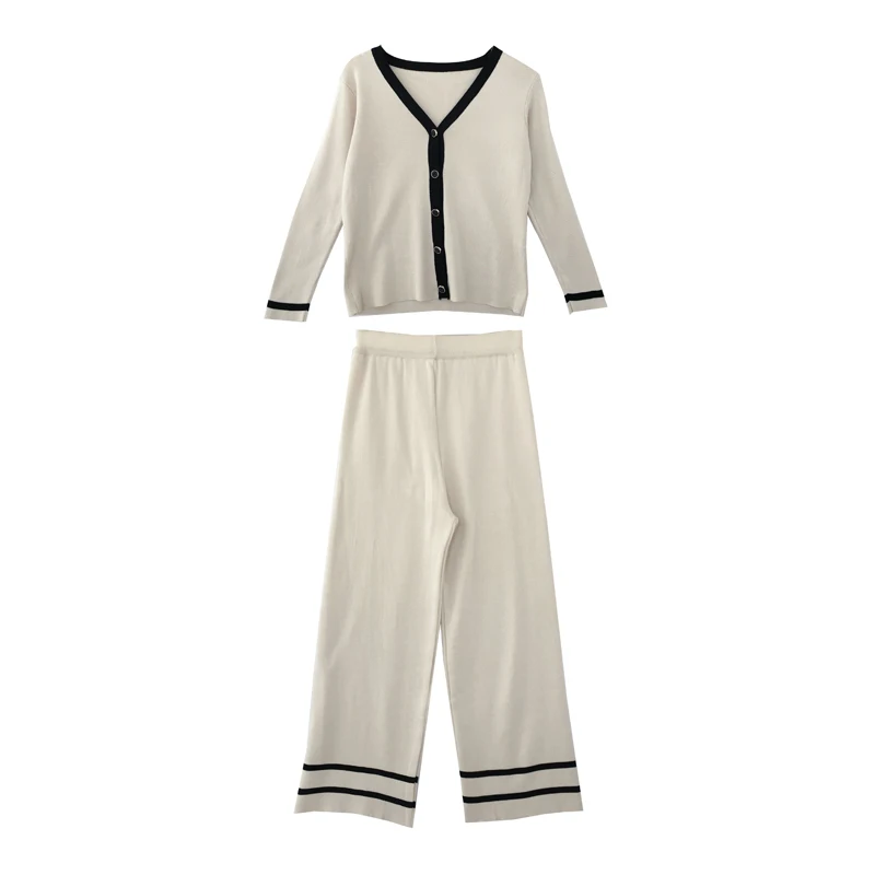PERHAPS U Women V Neck Knitted Single Breasted Full Sleeve Black Beige Full Length Wide Leg Pants Set Autumn Elastic T0006
PERHAPS U Women V Neck Knitted Single Breasted Full Sleeve Black Beige Full Length Wide Leg Pants Set Autumn Elastic T0006