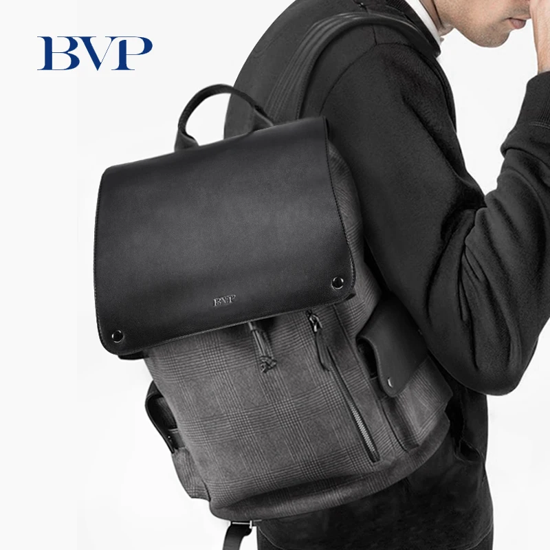 Мужской рюкзак BVP из натуральной кожи вместительный дизайнерский для ноутбука 14