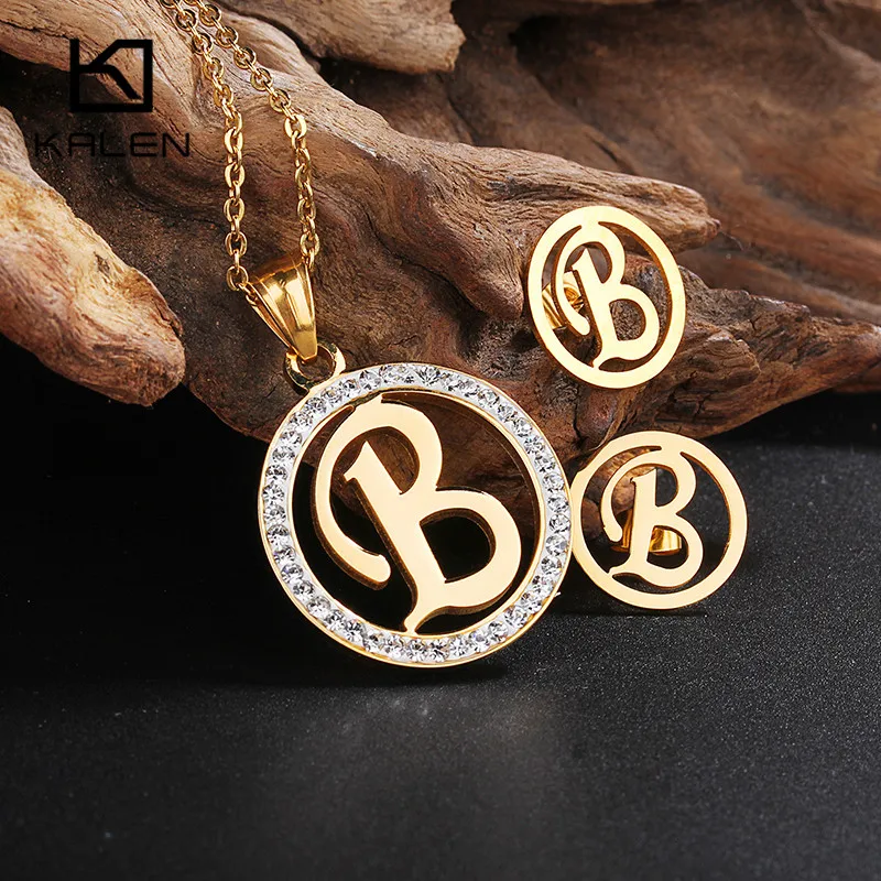 Kalen 26 Capital Letter A-Z Jewelry Sets Women Gold Rhinestone Stainless Steel Bulgaria Initial Pendant Necklace & Earrings Sets
Kalen 26 Capital Letter A-Z Jewelry Sets Women Gold Rhinestone Stainless Steel Bulgaria Initial Pendant Necklace & Earrings Sets