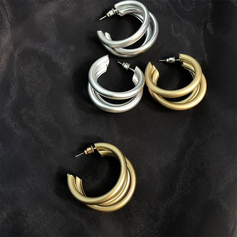 Женские трехслойные маленькие серьги-кольца Золотое кольцо с посеребренным