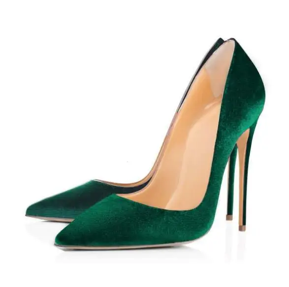 Женские туфли-лодочки с острым носком зеленые туфли на высоком каблуке 12 см