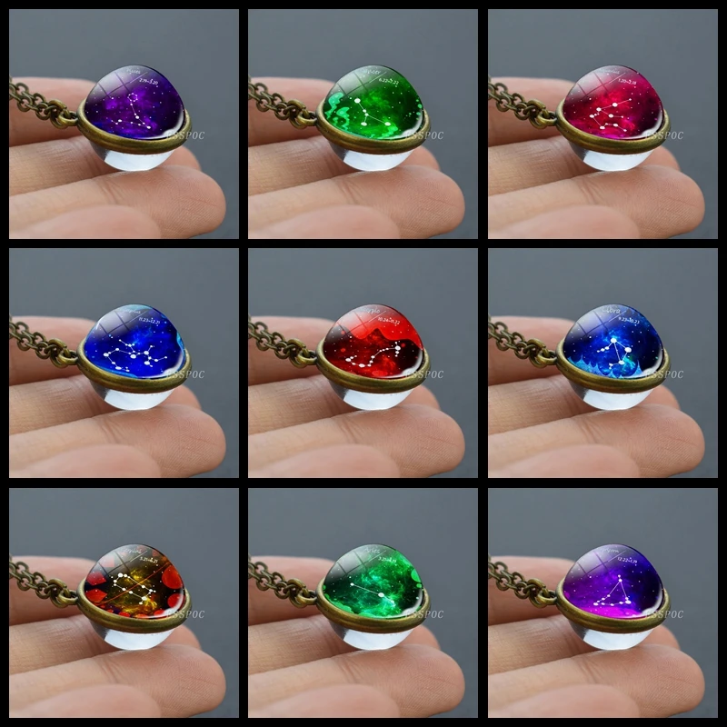 12 Zodiac Sign Double Sided Glass Ball Necklace Sphere Ball Crystal Necklace Birthday Gift for Women and Mens
12 Zodiac Sign Double Sided Glass Ball Necklace Sphere Ball Crystal Necklace Birthday Gift for Women and Mens