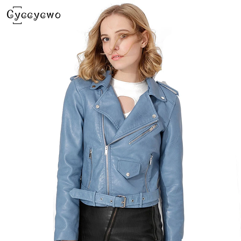2019 Spring New Motorcycle Leather Jacket Women Soft PU Coat Slim Lady Motorcyle Zippers Biker Coats Jackets we0057 | Женская одежда