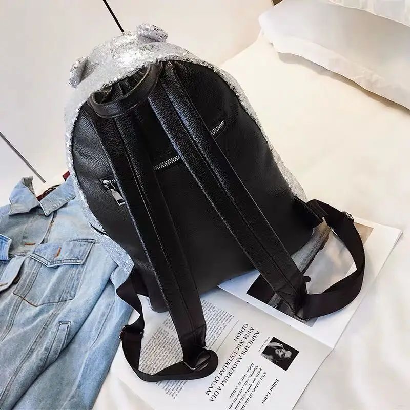 Fashion Trend Sequin Stitching Pu Bear Design Women Casual Backpack School Bag Female Travel Zipper Bag Shoulder Bag 3 Colors
Fashion Trend Sequin Stitching Pu Bear Design Women Casual Backpack School Bag Female Travel Zipper Bag Shoulder Bag 3 Colors