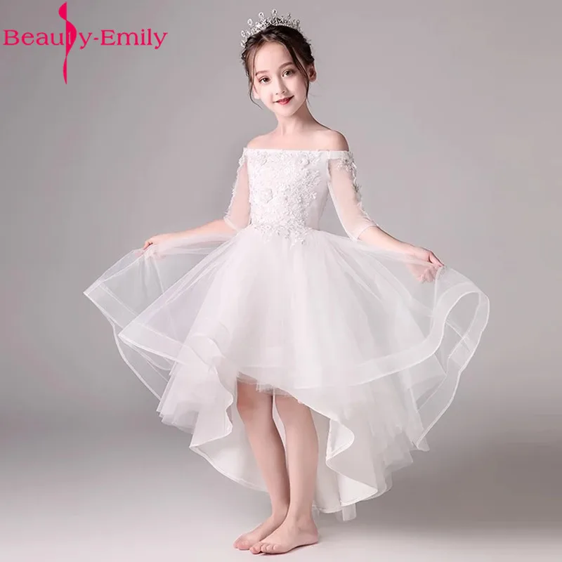 White Boat Neck Short Front Long Back Flower Girl Dress New Off Shoulder Girls for Wedding Vestido Primera Comunion 2019 | Свадьбы и