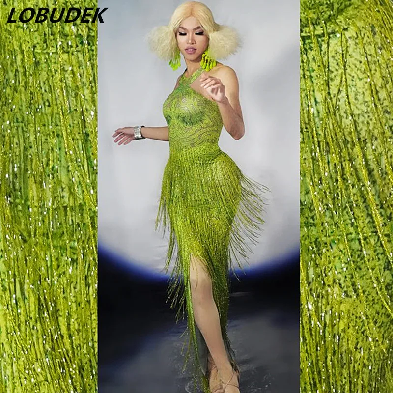 3D Printed Grass Green Tassels Crystals Skinny Long Dress Women Sexy Bar Party Fringed Rhinestones Dance Costume Show Stage Wear
3D Printed Grass Green Tassels Crystals Skinny Long Dress Women Sexy Bar Party Fringed Rhinestones Dance Costume Show Stage Wear