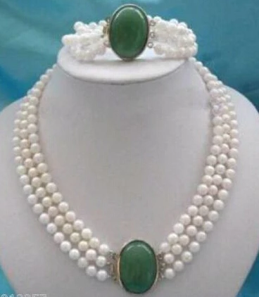Lovely Nice Bridal 3 Rows 7-8mm White Pearl Green Gem Clasp Necklace Bracelet Jewellery Woman Word Wholesale
Lovely Nice Bridal 3 Rows 7-8mm White Pearl Green Gem Clasp Necklace Bracelet Jewellery Woman Word Wholesale