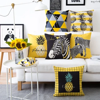 Decorative cushion cover/Ins Yellow Geometric Zebra Pineapple cotton pillow/Wholesale and retail cushions/Marine style waist
