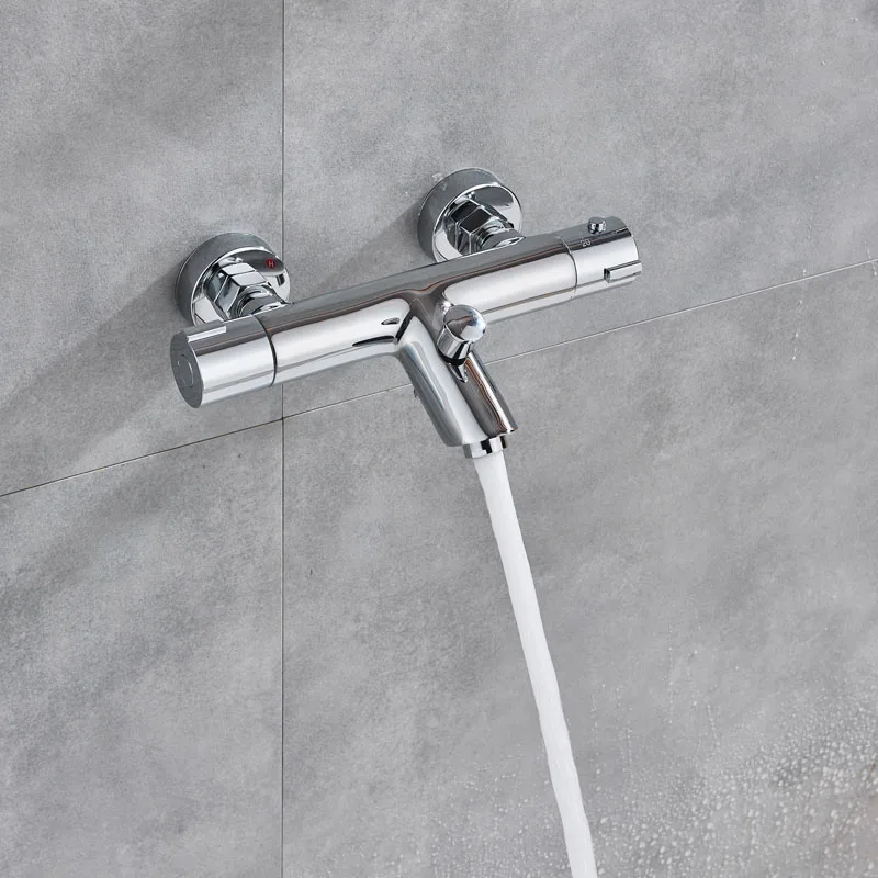 Chrome Thermostatic Shower Mixer Valve Dual Handle Temperature Control Control Valve with Spout Wall Mounted Shower Valve
Chrome Thermostatic Shower Mixer Valve Dual Handle Temperature Control Control Valve with Spout Wall Mounted Shower Valve