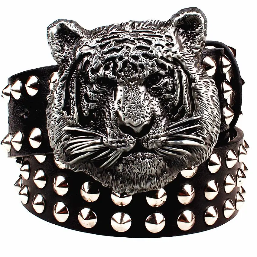 Fashion Metal rivet belt metal buckle men's belts cartoon animal tiger head heavy metal style belt punk rock big rivet belt
Fashion Metal rivet belt metal buckle men's belts cartoon animal tiger head heavy metal style belt punk rock big rivet belt