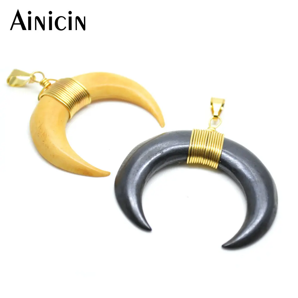 New Arrival Gold Wire Wrap Moon Shape Pendant 35x40mm Black Yellow Ox Bone Fashion Women Jewelry Making Materials
New Arrival Gold Wire Wrap Moon Shape Pendant 35x40mm Black Yellow Ox Bone Fashion Women Jewelry Making Materials